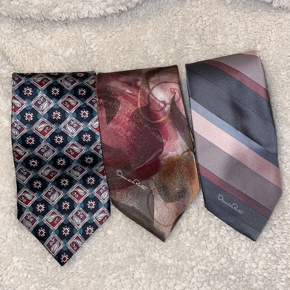 Oscar de la Renta Tie Bundle Silk and Polyester paisley Striped Abstract design - Picture 2 of 16